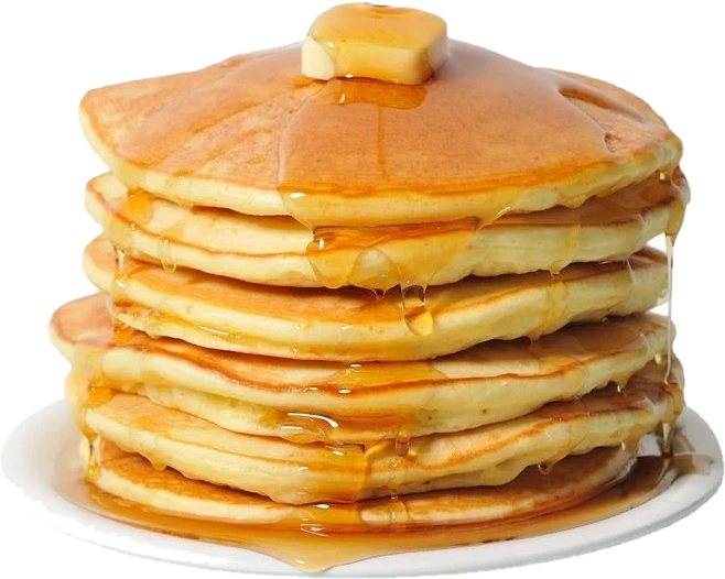 A stack of pancakes with butter and syrup